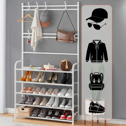 Perchero Zapatero Metálico 5 Niveles + Ganchos | 80x26x170 cm | Multifuncional y Ahorra Espacio