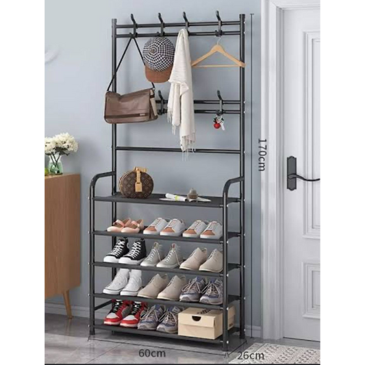 Perchero Zapatero Metálico 5 Niveles + Ganchos | 80x26x170 cm | Multifuncional y Ahorra Espacio